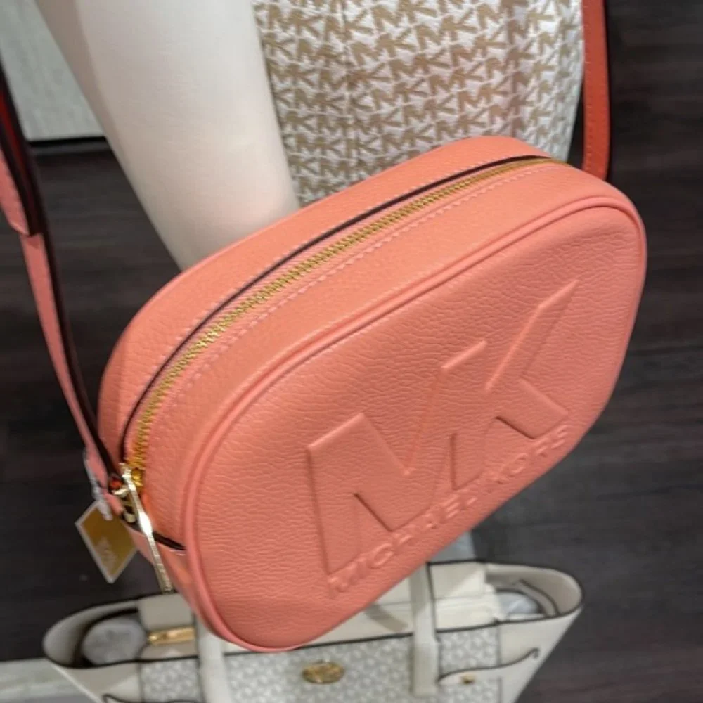 Michael Kors Jet Set Medium Embossed Pebbled Leather Crossbody Bag Sherbert